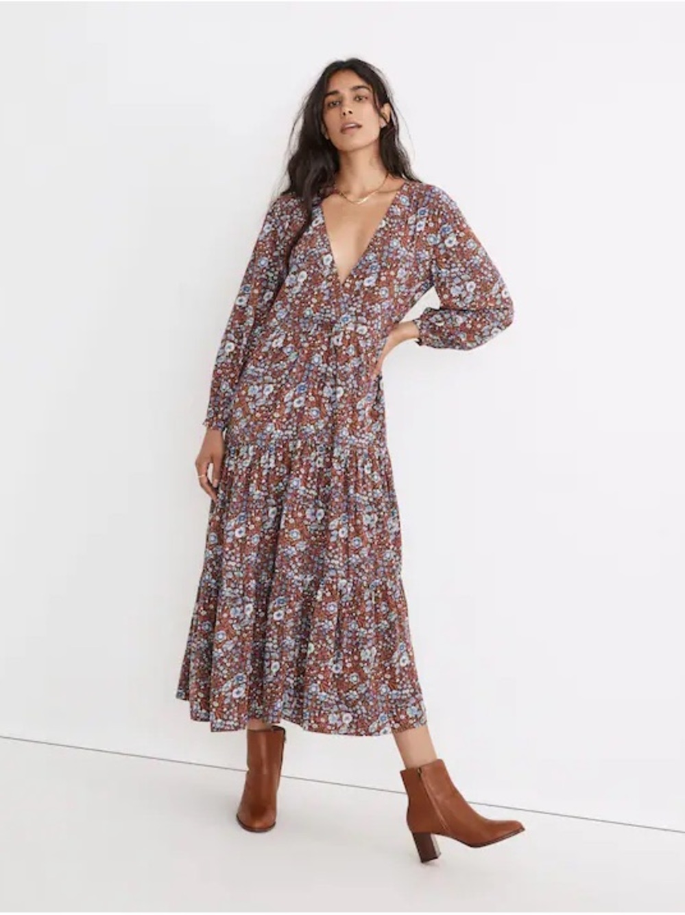 Madewell Challis Wrap Midi Dress in Woodland Floral